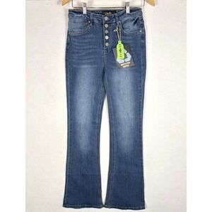 Indigo Rein Jeans Juniors 9 W28 L 32.5 High Rise Flare Button Fly Stretch Denim